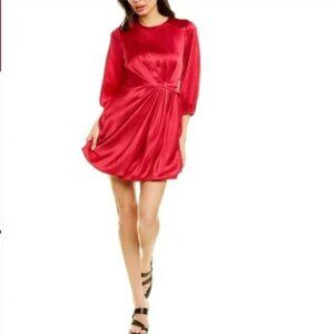 ML MONIQUE LHUILLIER Fuchsia Pink Draped Hammered-Satin Mini Dress size 12